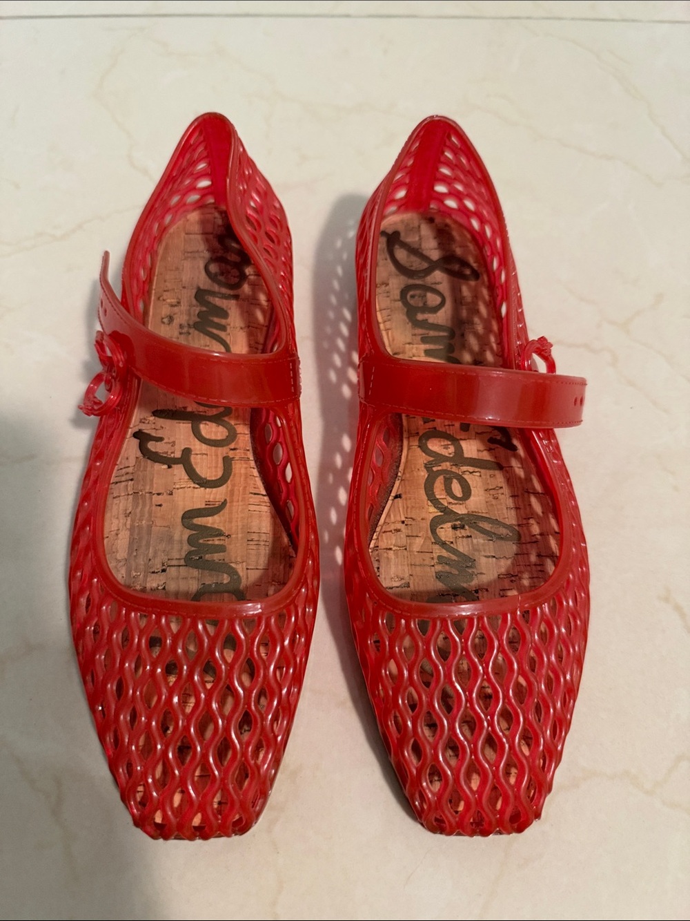 Sam Edelman Red Perforated Mary Jane Flats